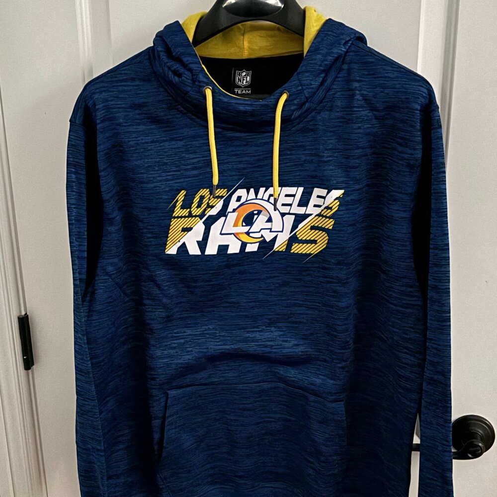 NFL Team Apparel L Los Angeles Rams LS Blue Heather Hooded Sweatshirt NWT